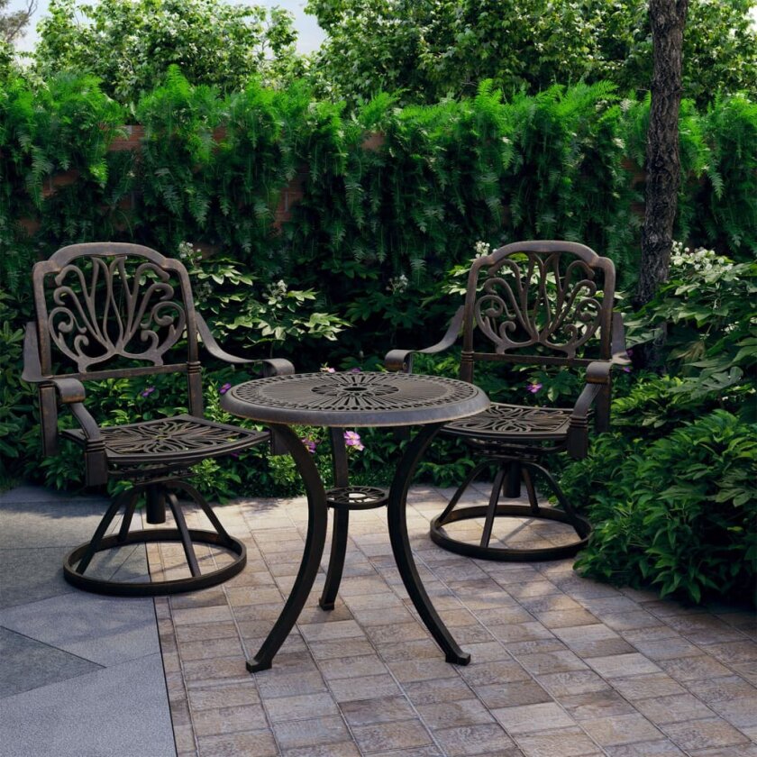 Bistrosett 3 deler støpt aluminium bronse