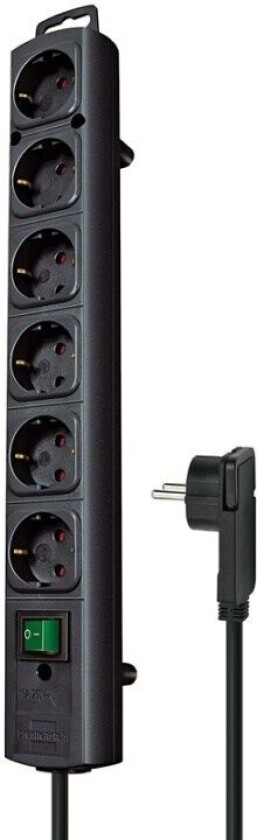 Extension socket Comfort-Line 6-Vei 2.00 m Sort - Beskyttende Kontakt