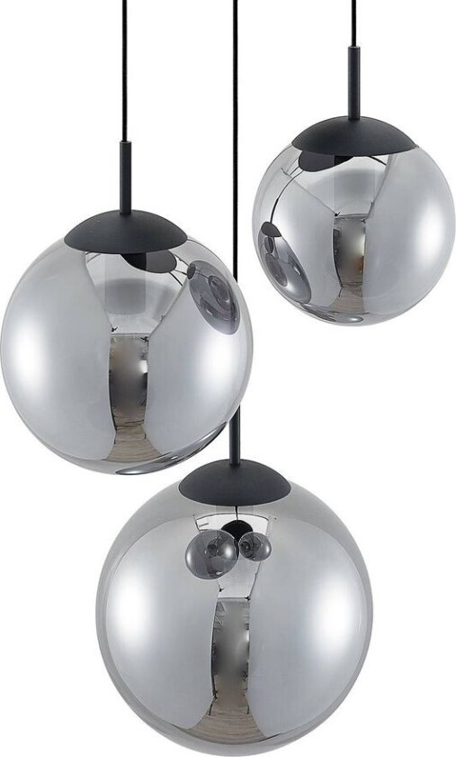 Teeja hengelampe, 3 glasskuler, røykgrå