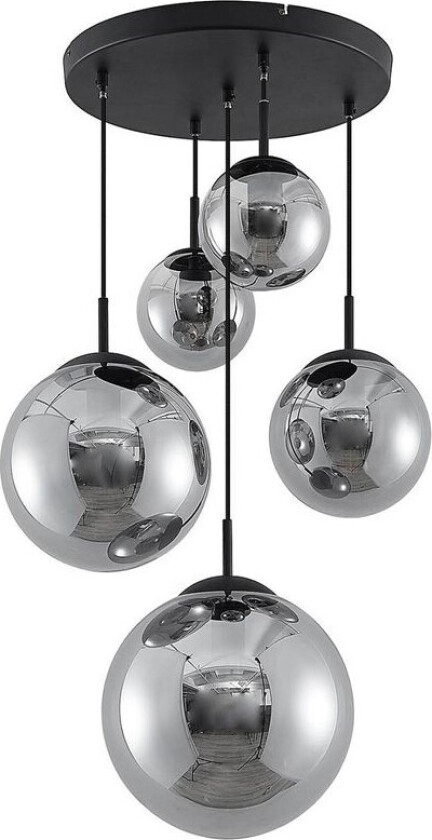 Teeja hengelampe, 5 glasskuler, røykgrå