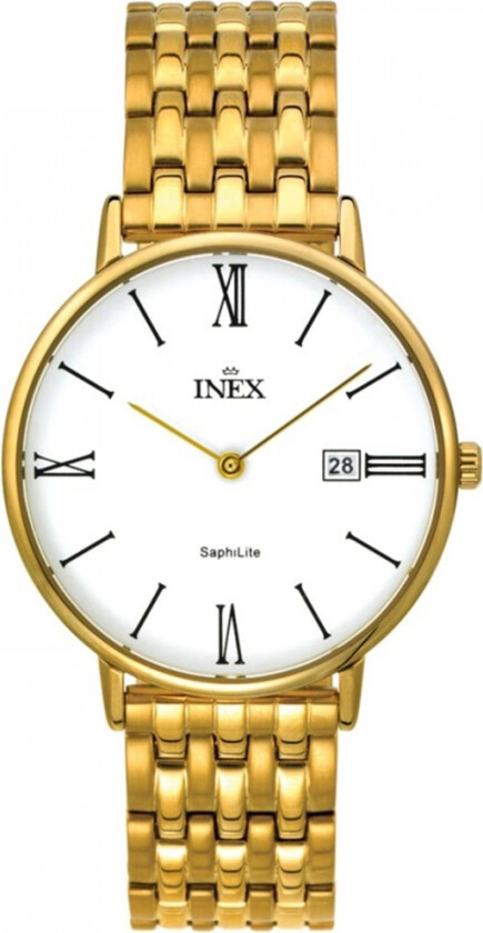 Inex Mens Gold/White A69446-1D0KV - Kvarts - Gull - Herreklokker - Rustfritt stål - ledd m/pin - Mineral