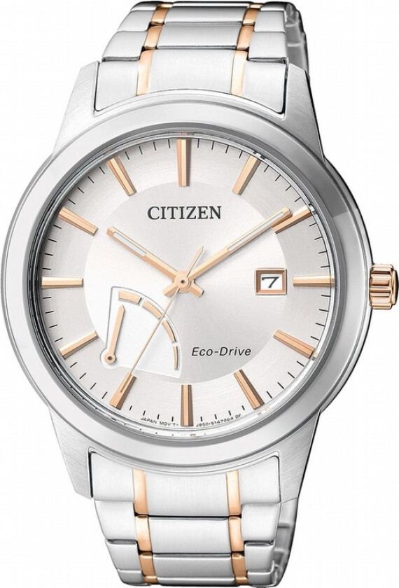 AW7014-53A - Herreklokke i stål med gulldetaljer og med Eco-Drive - Kvarts - Sølv - Herreklokker - Rustfritt stål - Mineral