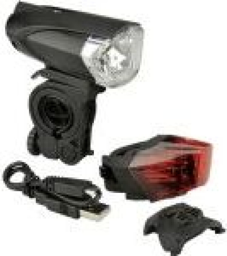 FISCHER sykkel LED/USB lyssett 35 lux, levetid opptil 50 000 timer, StVZO godkjent - 1 stk (85354)