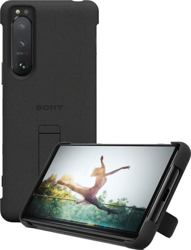 Xperia 5 III Style Cover deksel med stativ (sort)