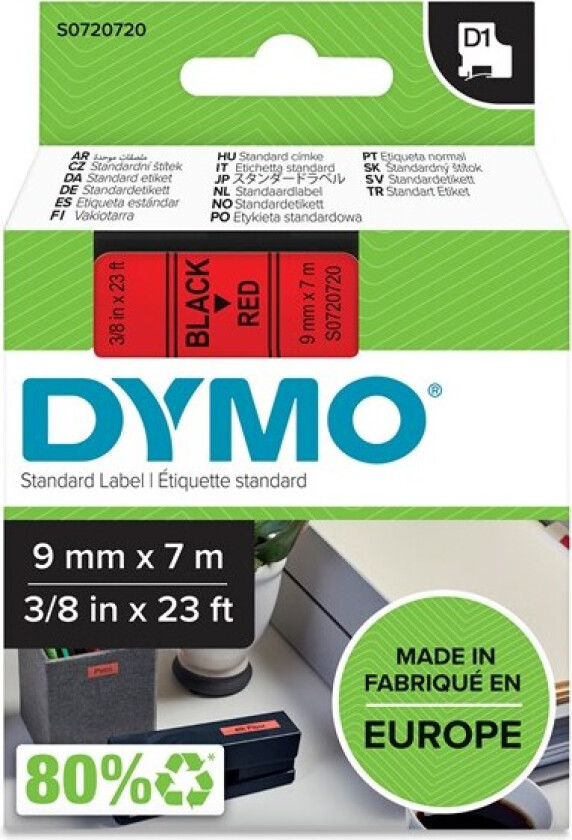 Dymo Tape D1 9mm Svart/rød