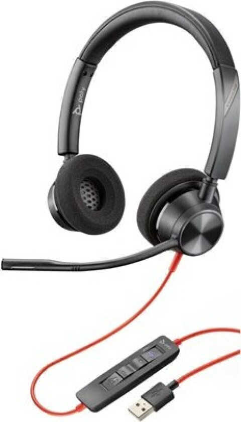 Poly Blackwire 3320-M - Blackwire 3300 series - hodesett - on-ear - kablet - aktiv støydemping - USB-A - svart - Certified for Microsoft Teams