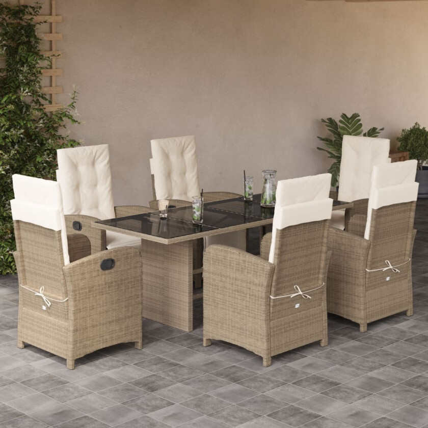Hagespisegruppe med puter 7 deler polyrotting beige