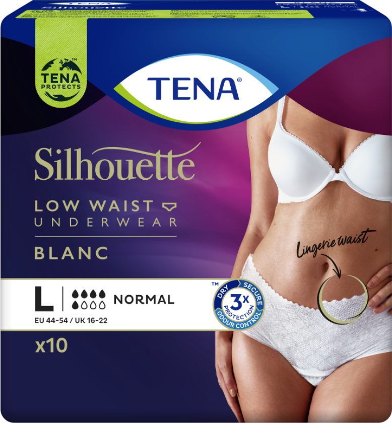 Tena Silhouette Normal Low Waist White, Large, Hvit, 10 stk.