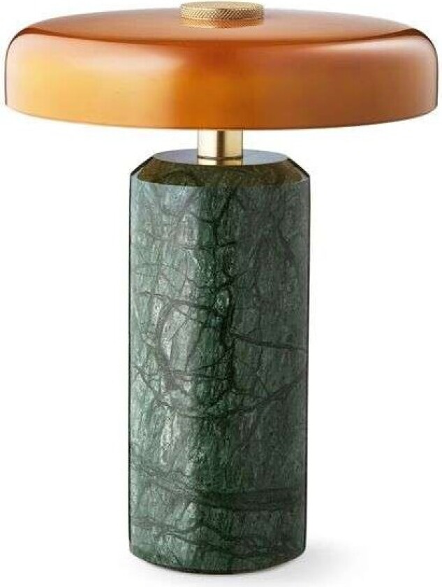 Design by Us Trip oppladbar bordlampe - Moss marmor/Orange blank skjerm