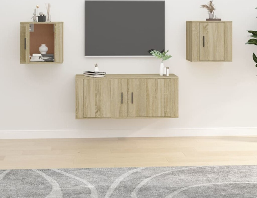Vegghengte TV-benker 2 stk sonoma eik 40x34,5x40 cm