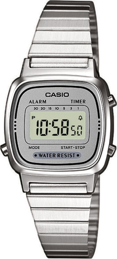 LA670WEA-7EF - Diskret sølvfarget retroklokke med elegant design - Digital - Sølv - Unisex - Rustfritt stål - ledd m/skrue - Mineral