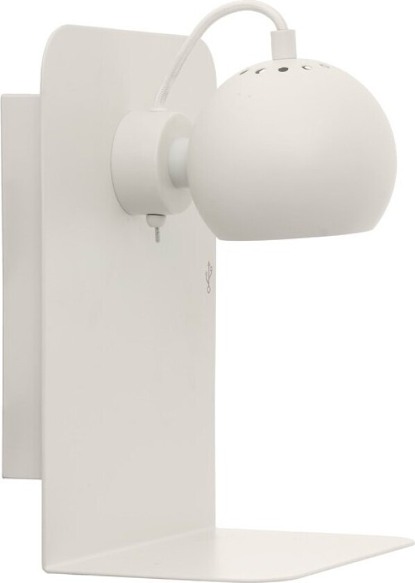 Ball vegglampe m/USB - Hvit