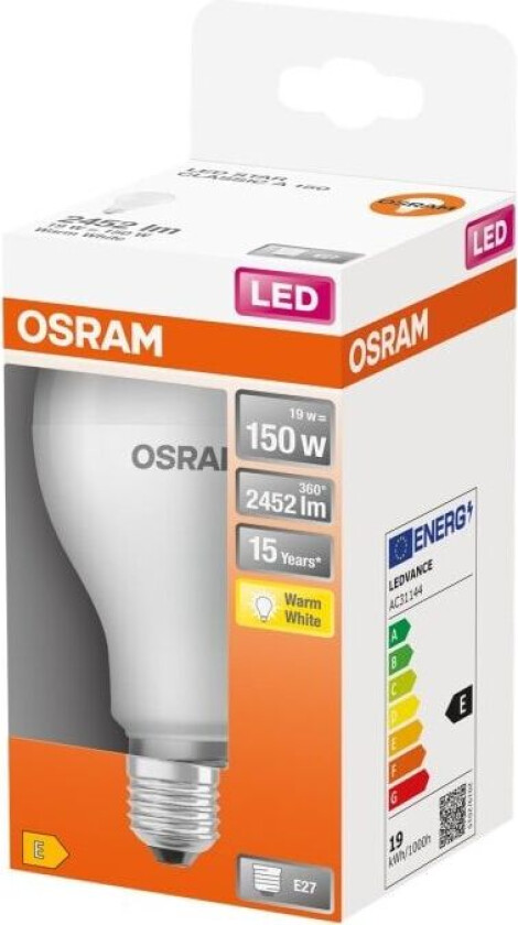 OSRAM LED STAR - LED-lyspære - form: A68 - mattslipt finish - E27 - 19 W (ekvivalent 150 W) - klasse E - varmt hvitt lys - 2700 K
