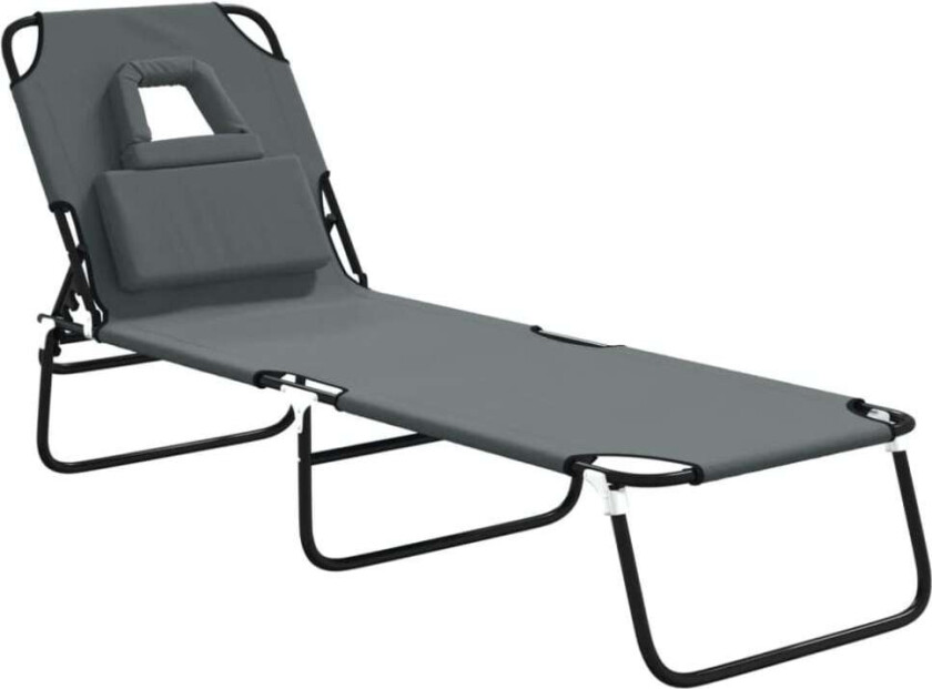 Sammenleggbar solseng grå oxford-stoff og pulverlakkert stål