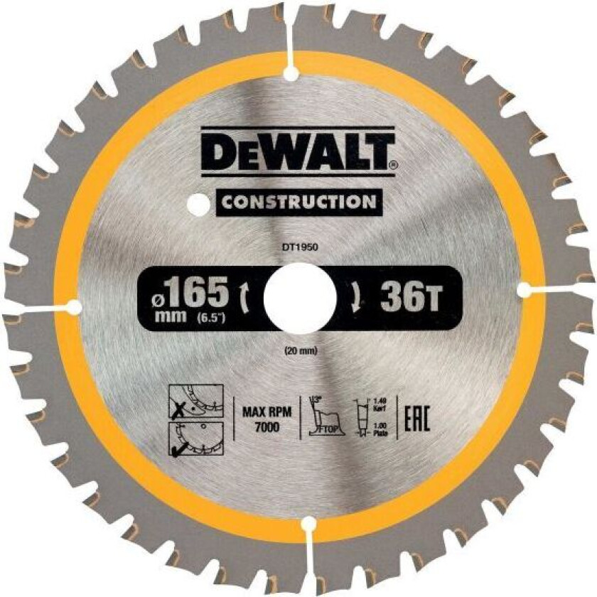 Dewalt DT1950-QZ Sirkelsagklinge 165 x 20 mm, 40T