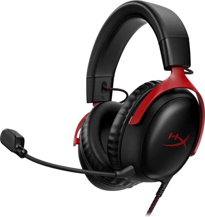 HyperX Cloud 3 - Hodesett - full størrelse - kablet - USB, 3,5 mm jakk - svart, rød