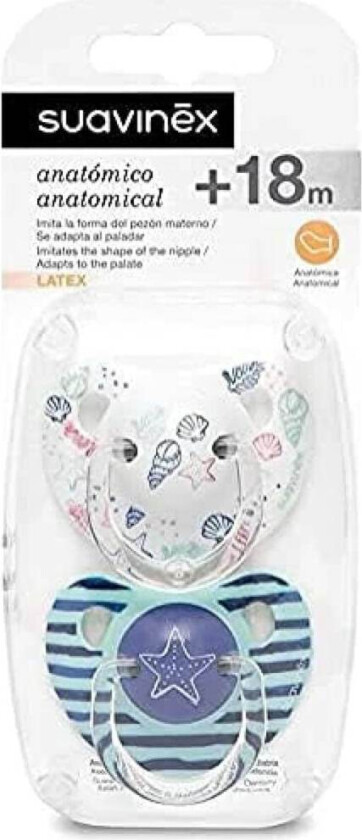 Smokk Suavinex Latex Anatomisk spene + 18 måneder (2 Deler)