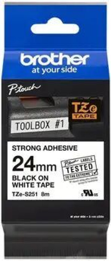 Tape 24mm Tze-s251 Svart/hvit Sterk