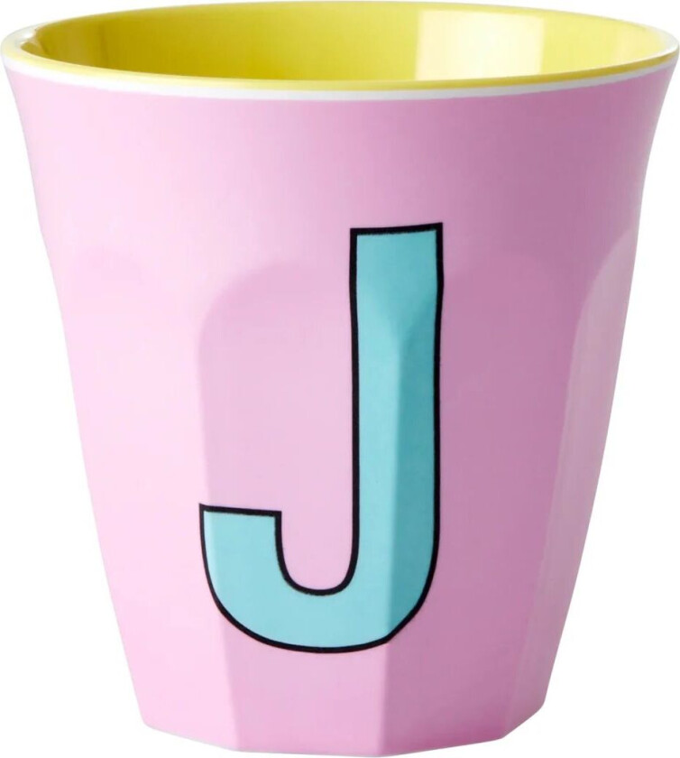 Rice melaminkopp medium bokstav J 30 cl Pink