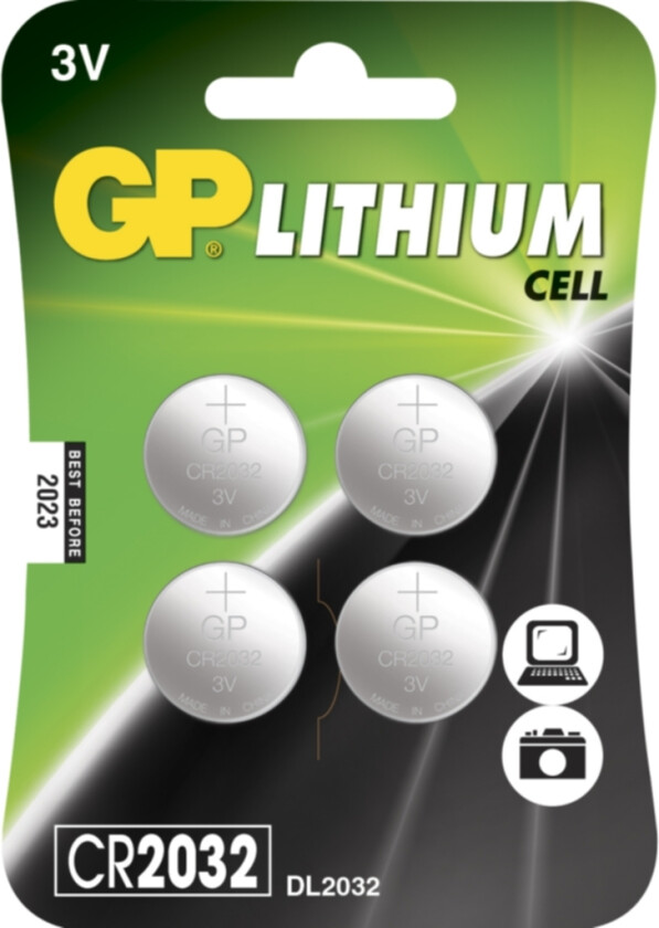 GP GP knappcell, Litium, CR2032, Safety seal, 4-pack