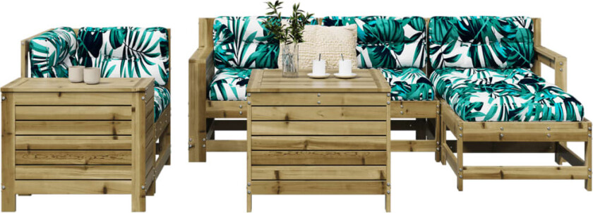 Hagesofasett 7 deler impregnert furu