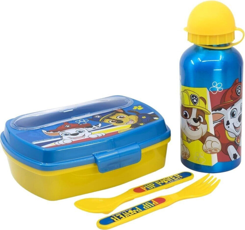 4-Pack Paw Patrol Pup Power Matboks, Bestikk & Aluminium vannflaske