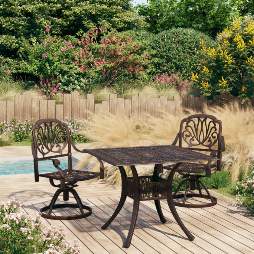 Bistrosett 3 deler støpt aluminium bronse