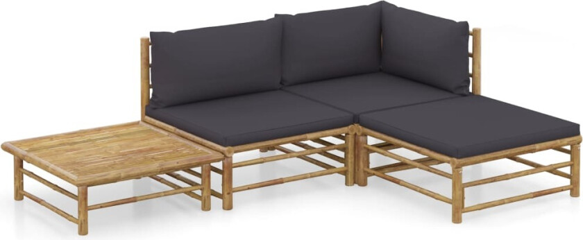 Hagesofagruppe med mørkegrå puter 4 deler bambus