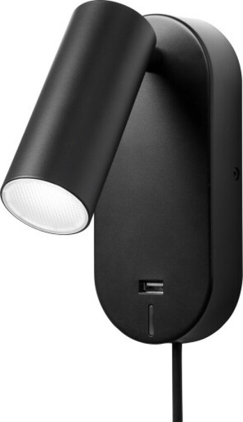 Ego vegglampe dimbar m/ USB - Svart