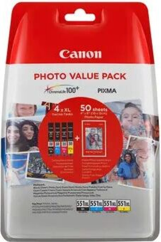 Blekk Value Pack (bk/c/m/y) Cli-551xl + Paper 10x15 Pp 201 50-sheet