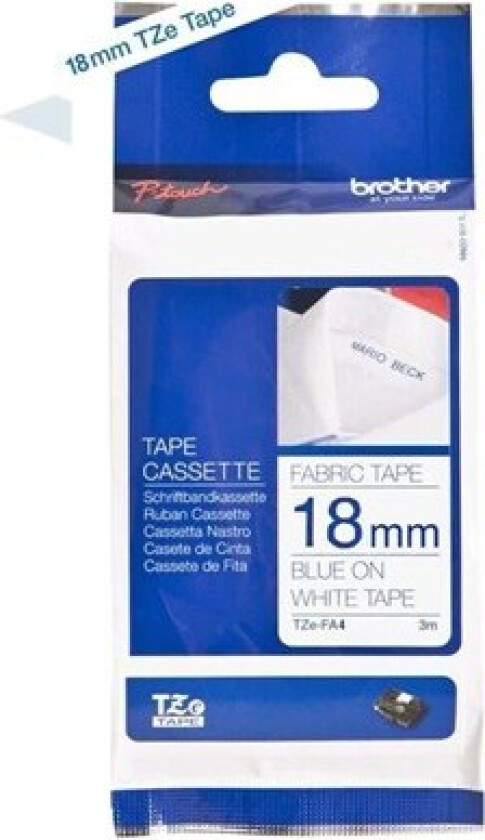 Tape TZeFA4B 18mm Blue on White background