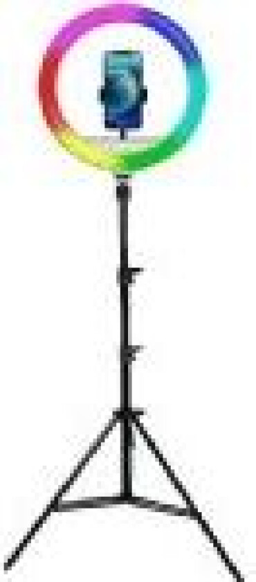 Ring studio lamp Powerton 13 , RGB LED, large, adjustable color and intensity of light, phone holder and tripod