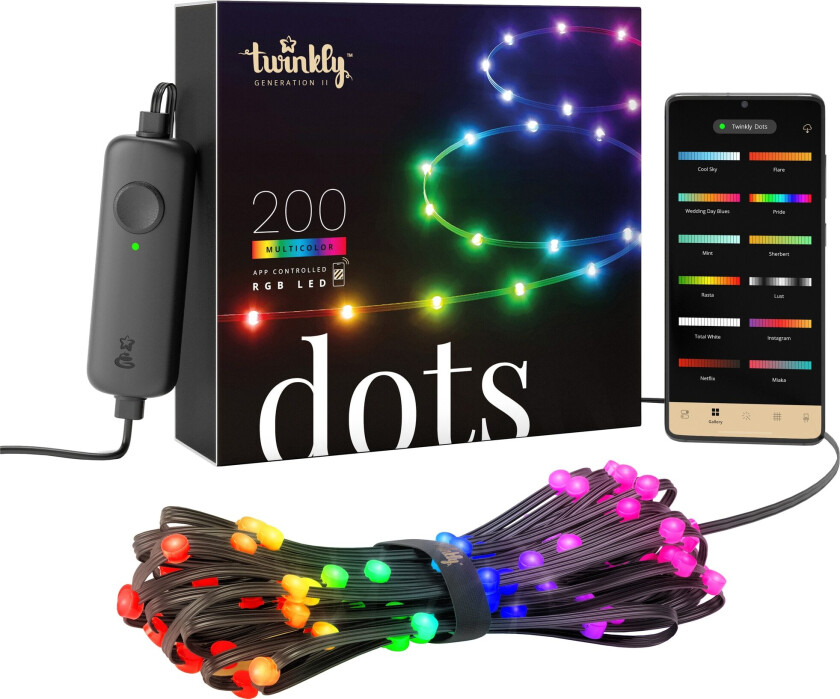 TWINKLY DOTS 200 LED, svart ledning