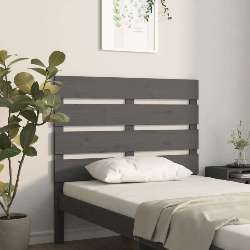 Sengegavl grå 100x3x80 cm heltre furu