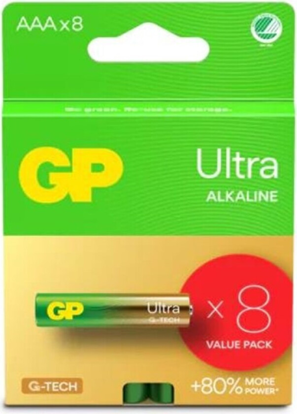 GP Ultra Alkaline Battery, Size AAA, LR03, 1.5V, 8-pack