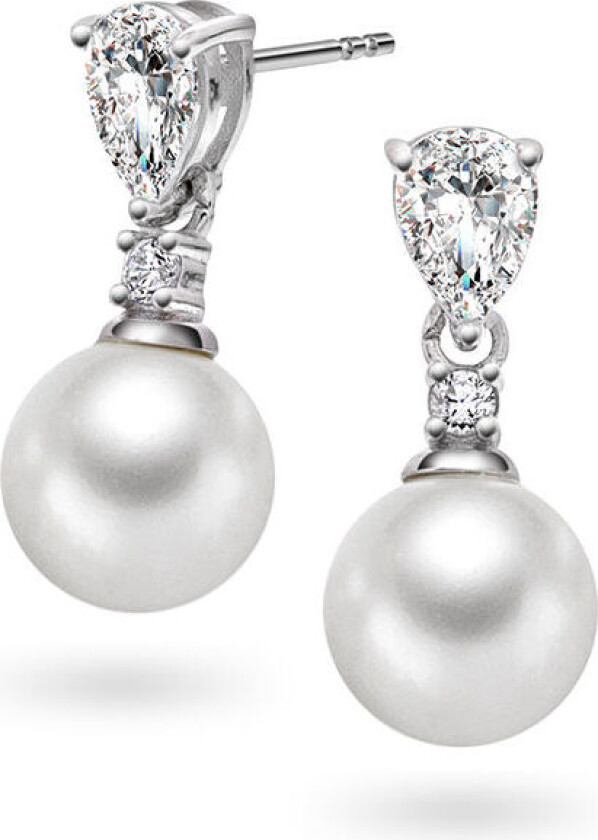 , Øredobber i 925 rhodinert sølv med syntetisk perle og zirkonia