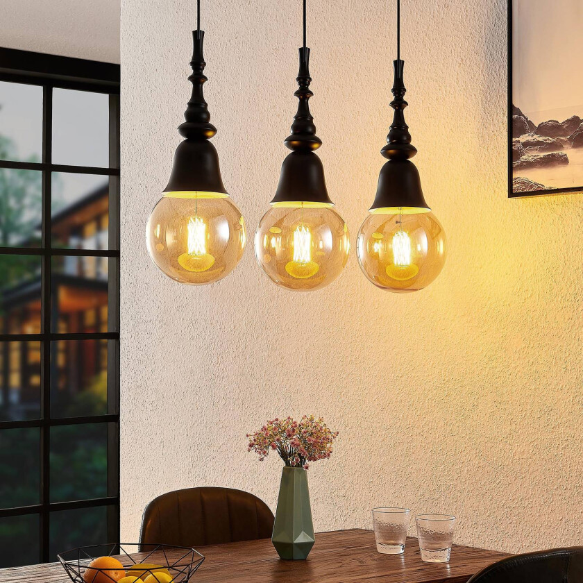 Gesja hengelampe, 3 lyskilder, lang, svart