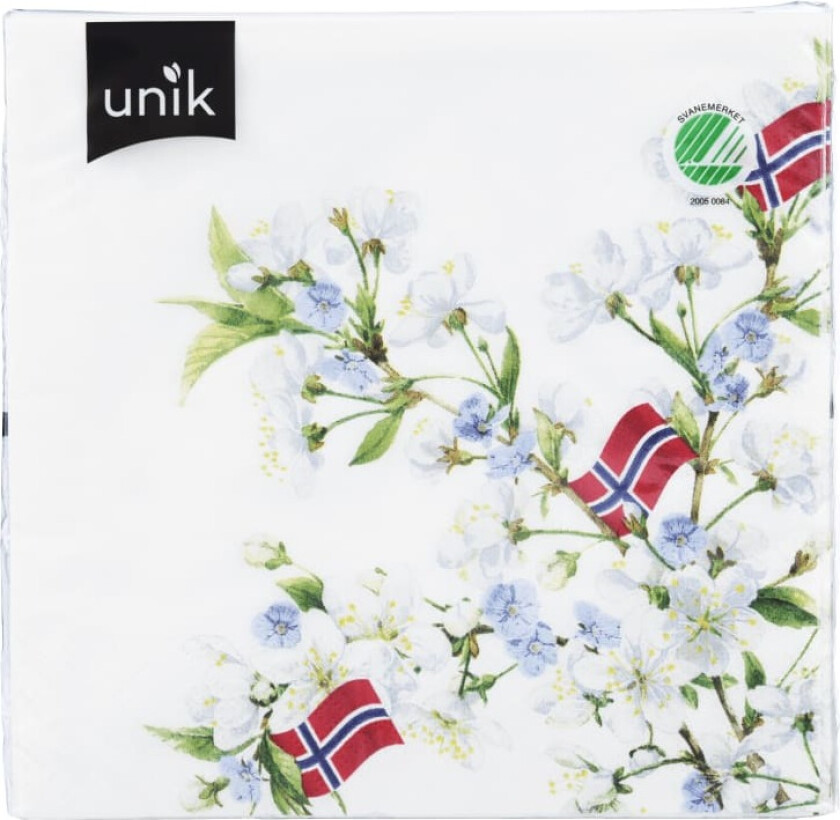 Serviett 17.Mai Flagg m/Blomster 20stk