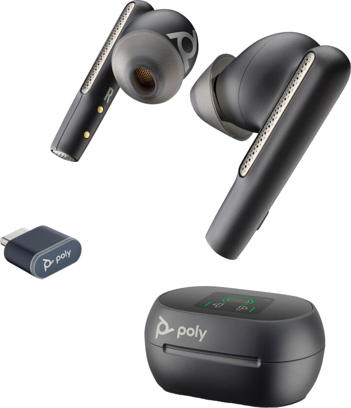 Poly Voyager Free 60+ - True wireless-hodetelefoner med mikrofon - i øret - Bluetooth - aktiv støydemping - USB-C via Bluetooth-adapter - karbon sort