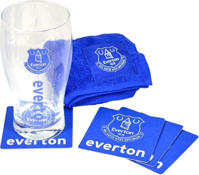 Everton FC Official Wordmark Mini Football Bar Set (Pint Glass, Towel & Beer Mats)