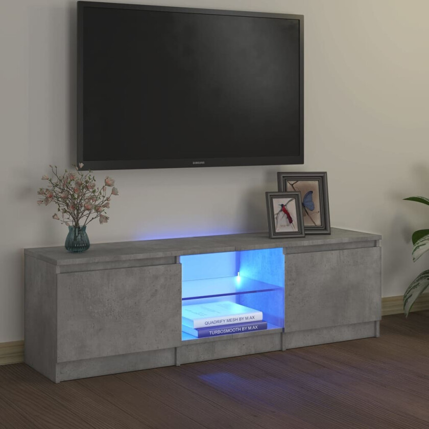 TV-benk med LED-lys betonggrå 120x30x35,5 cm