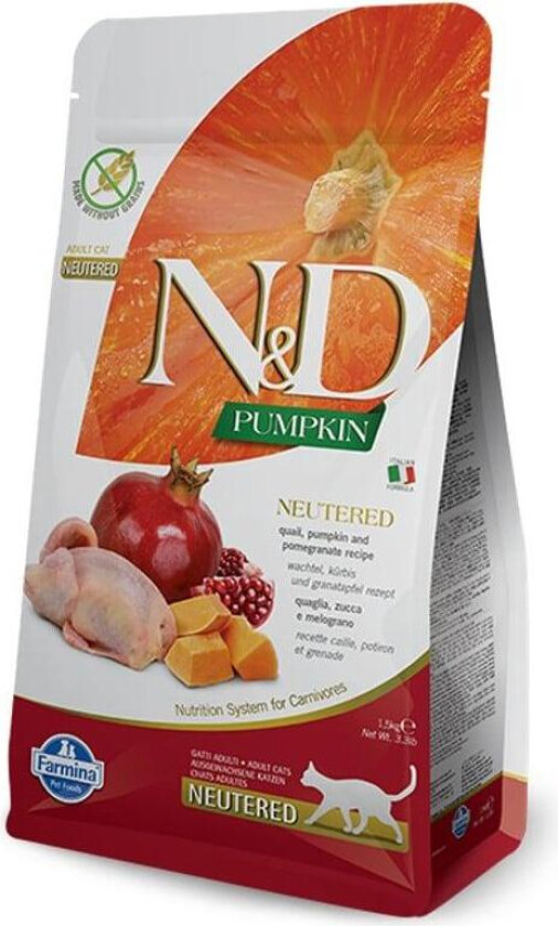 N&D Pumpkin Quail & Pomgranate Neutered Tørrfôr til katt 1,5 kg