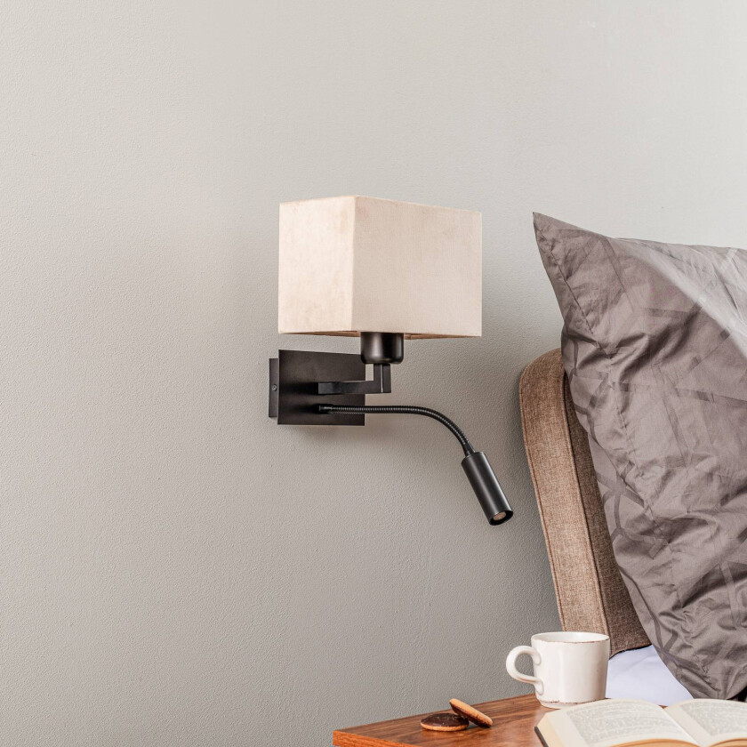 Vegglampe Harry, kantet, svart/svart/beige