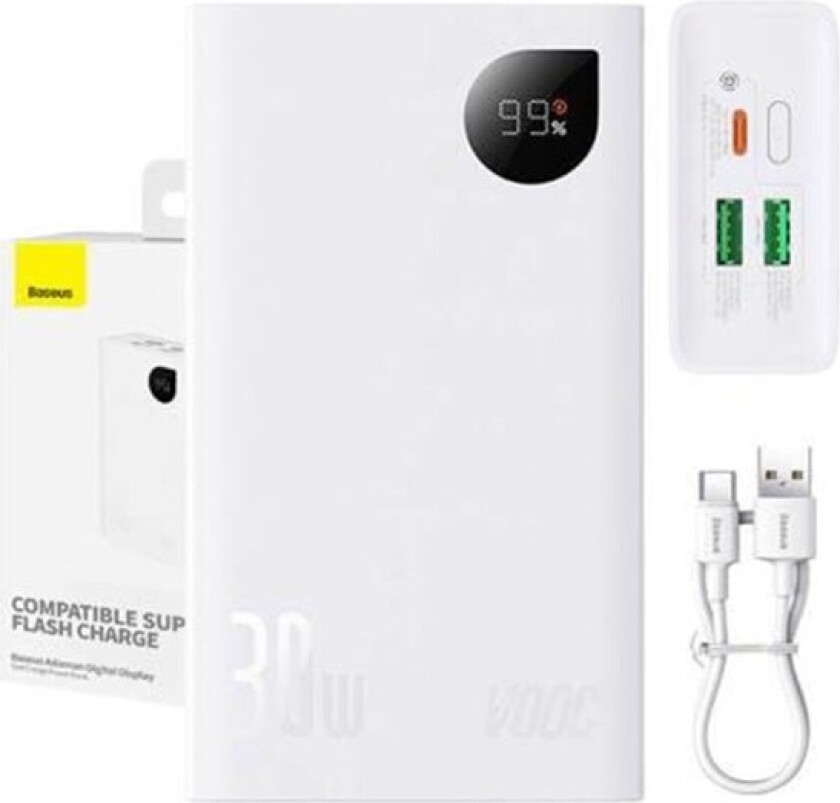 Powerbank Adaman 2 20000mAh 30W (white) Nødlader - Hvit - 20000 mAh