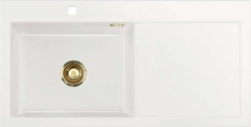 Mera 100SL kjøkkenvask, 97x48 cm, hvit/messing