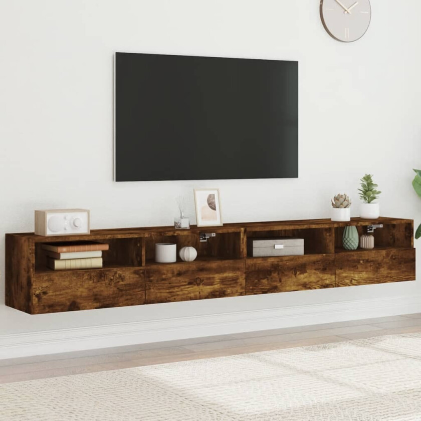 Vegghengte TV-benker 2 stk røkt eik 100x30x30 cm konstruert tre