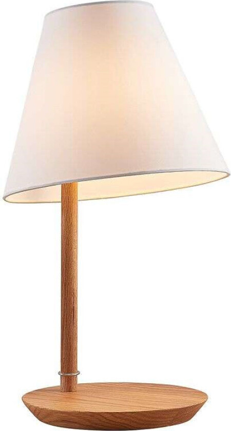 Jinda bordlampe, trestamme, hvitt stoff