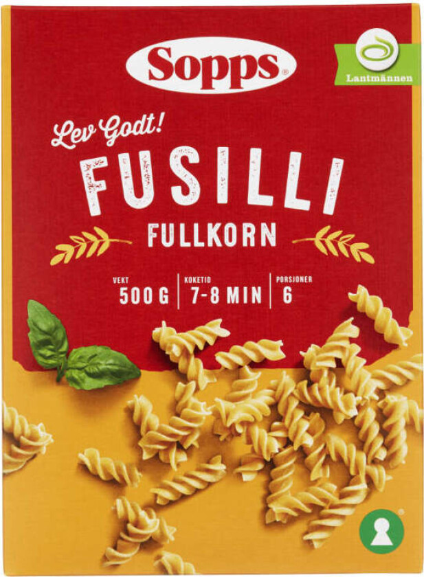 Sopps Lev Godt! Fullkornpasta Fusilli 500g