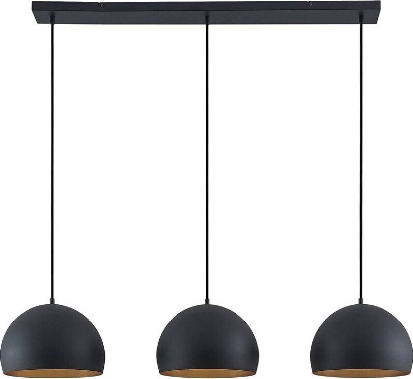 Tarjei hengelampe, 120 cm, svart og gull