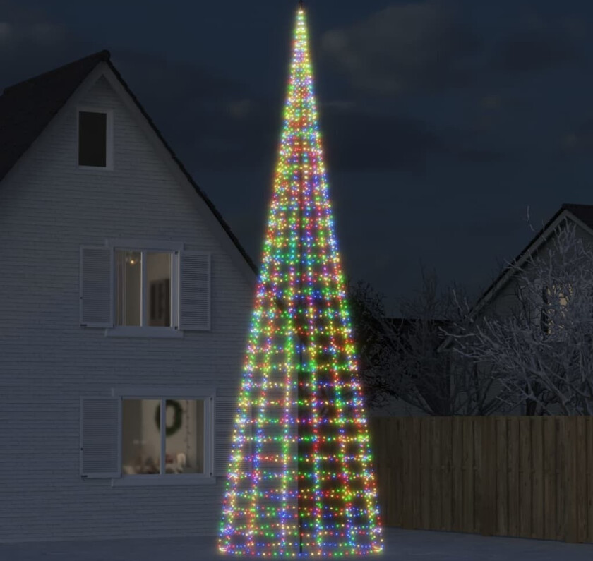 Juletrelys på flaggstang 3000 LED fargerik 800 cm